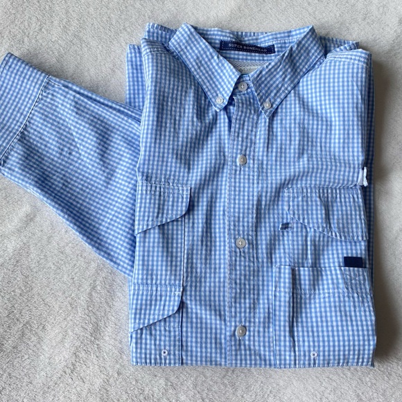 Columbia PFG Super Bonehead⢠Long Sleeve Men Shirt sz Large blue white checkered - Picture 3 of 13